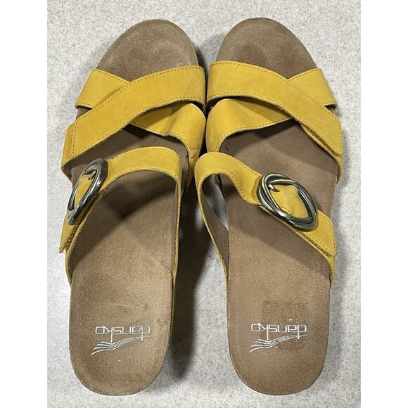 Dansko Susie Yellow Milled Nubuck Cork Wedge Slide Sandal Women 9/EU 40-ADJ Mule - Picture 4 of 11